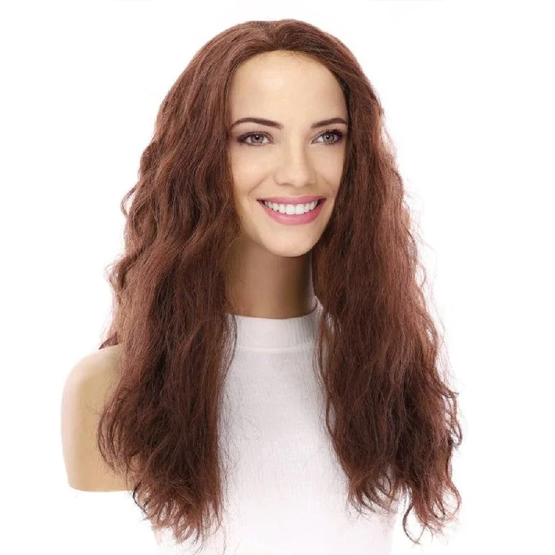 Long - length wig with a curly fringe for a playful and youthful vibe24" 3/4 Bandfall Wig Auburn Wavy