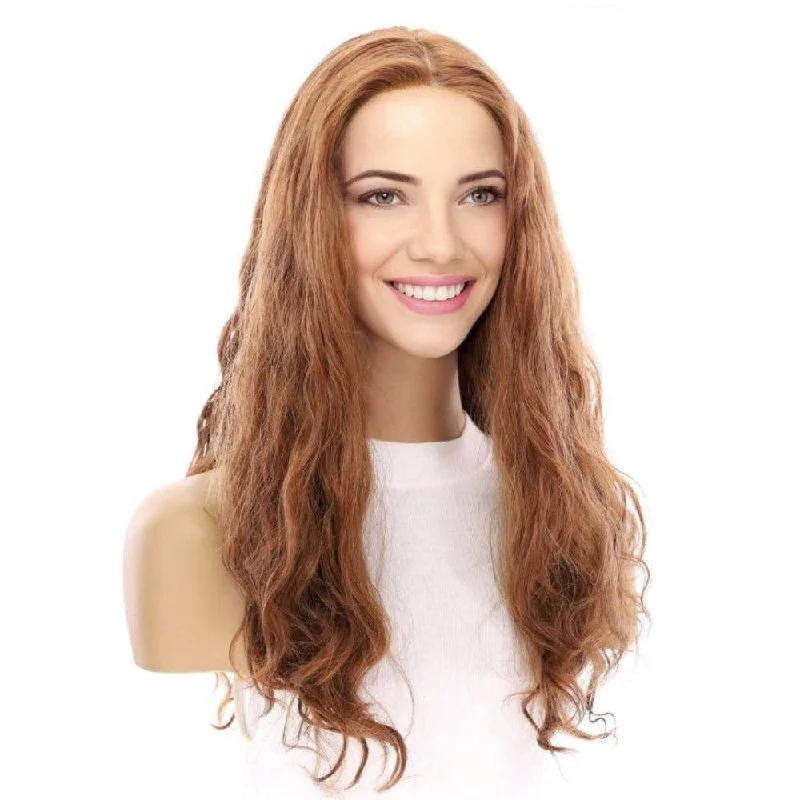 Long - length wig with a natural - looking root for a more realistic look24" Gisele Silk Top Wig Copper Wavy