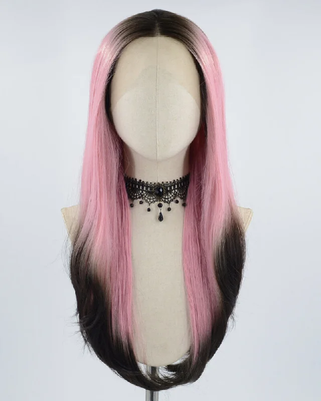 Human - hair long - length wig for a natural and luxurious feelDark Root Ombre Pink Synthetic Lace Front Wig WW547