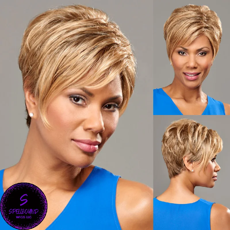 Short wig with auburn highlights for a warm and rich colorDylan - Synthetic Wig Collection by Henry Margu