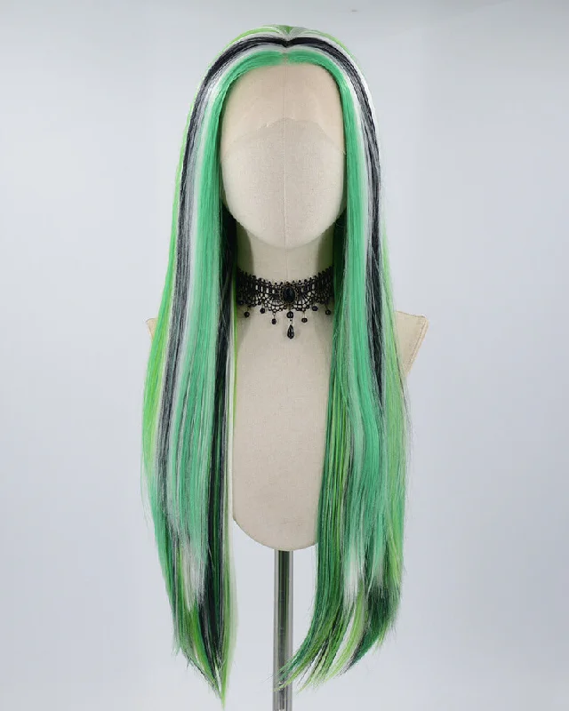 Human - hair long - length wig for a natural and luxurious feelGreen Black Long Straight Synthetic Lace Front Wig WW433