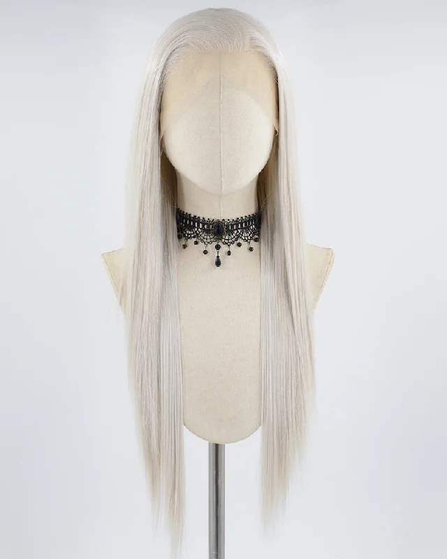 Long - length wig with a curly texture for a bold and stylish choiceGrey Blonde Straight Synthetic Lace Front Wig WW667