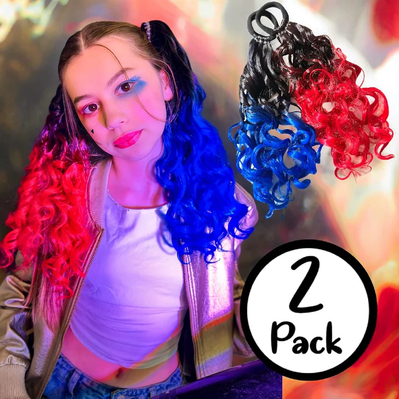 Braided ponytails with intricate patterns for an ethnic - inspired lookHarley Quinn Ponytail Set