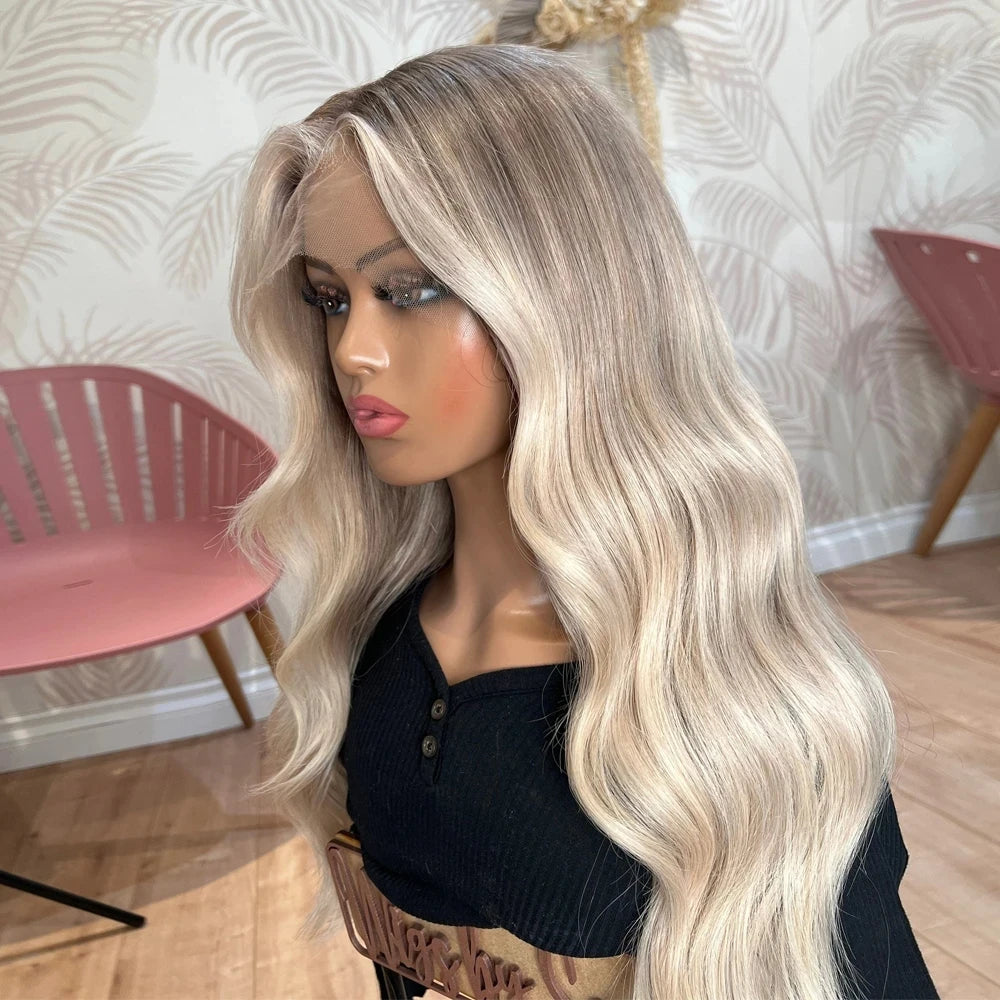 Long - length wig with a straight texture for a sleek and glamorous lookLong 30 Inch Glueless Ash Blonde Lace Wig