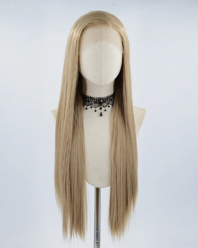 Adjustable - cap long - length wig for a comfortable fitLong Blonde Brown Synthetic Lace Front Wig WW530