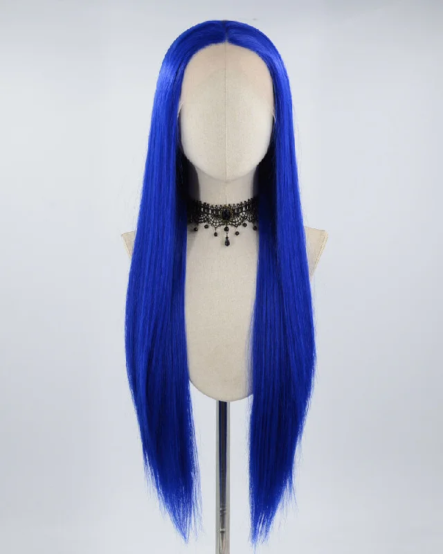 Synthetic long - length wig with a natural - looking textureLong Blue Straight Synthetic Lace Front Wig WW509