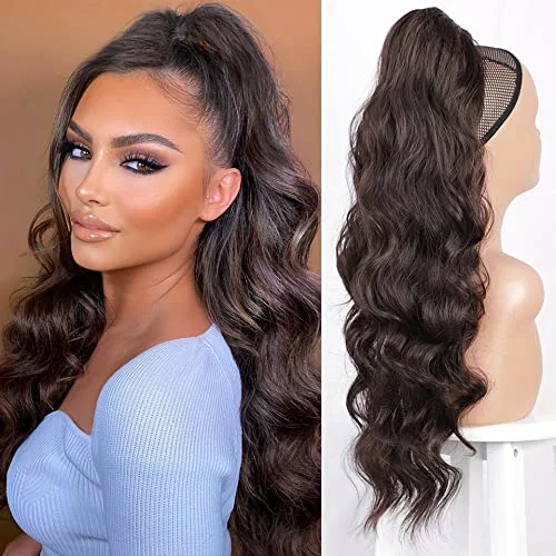 Extension ponytails with a secure elastic base for all - day comfortLong Body Wavy Drawstring Ponytail