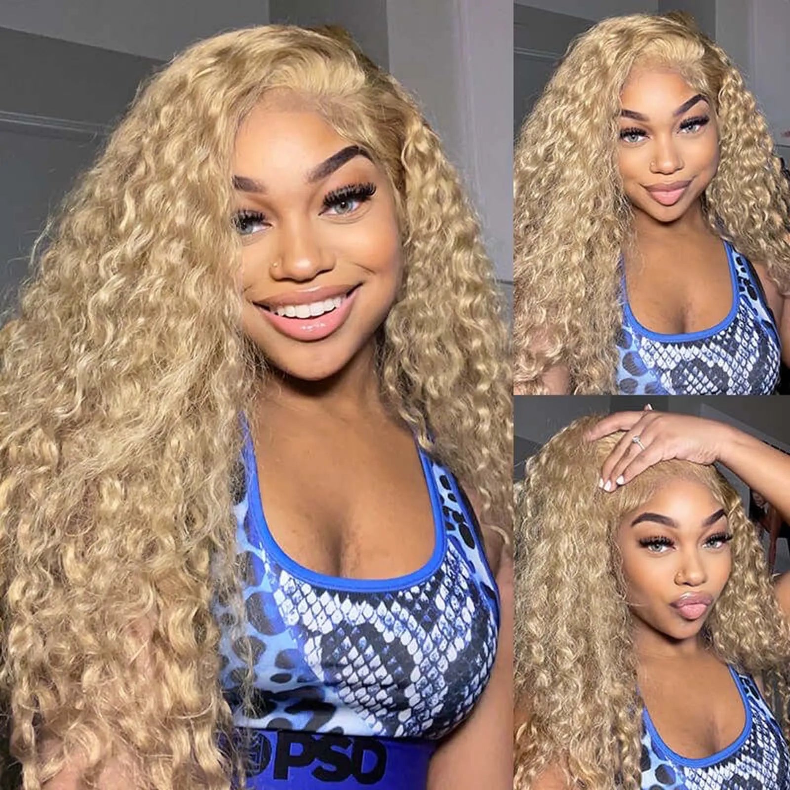 Long - length wig with a side - part for a more flattering lookLong Curly Lace Front Ash Blonde Wig