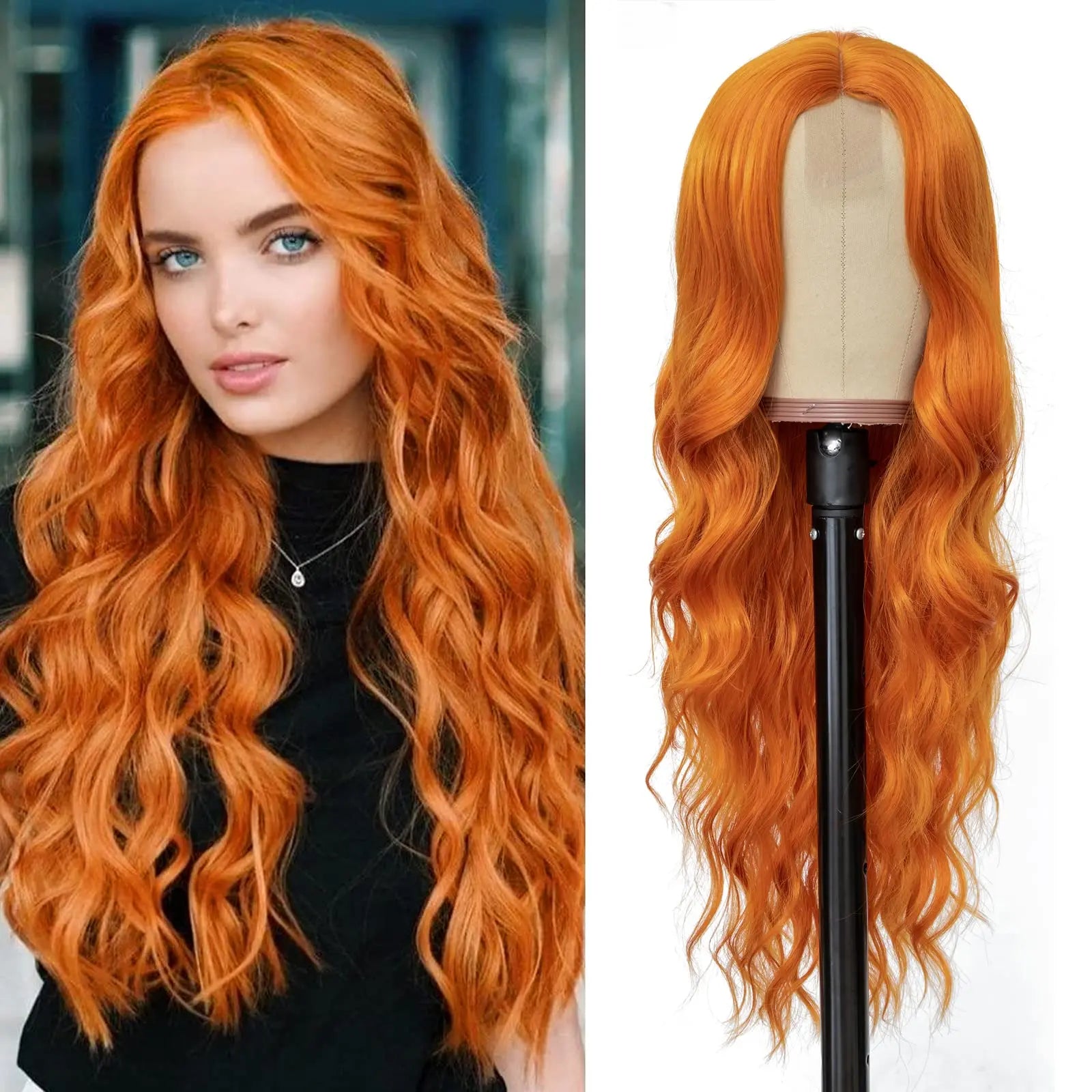 Human - hair long - length wig for a natural and luxurious feelLong Ginger Orange Wigs for Women