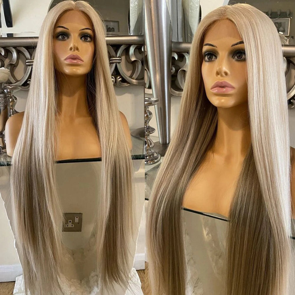 Long - length wig with a curly fringe for a playful and youthful vibeLong Preplucked Ash Blonde Wigs