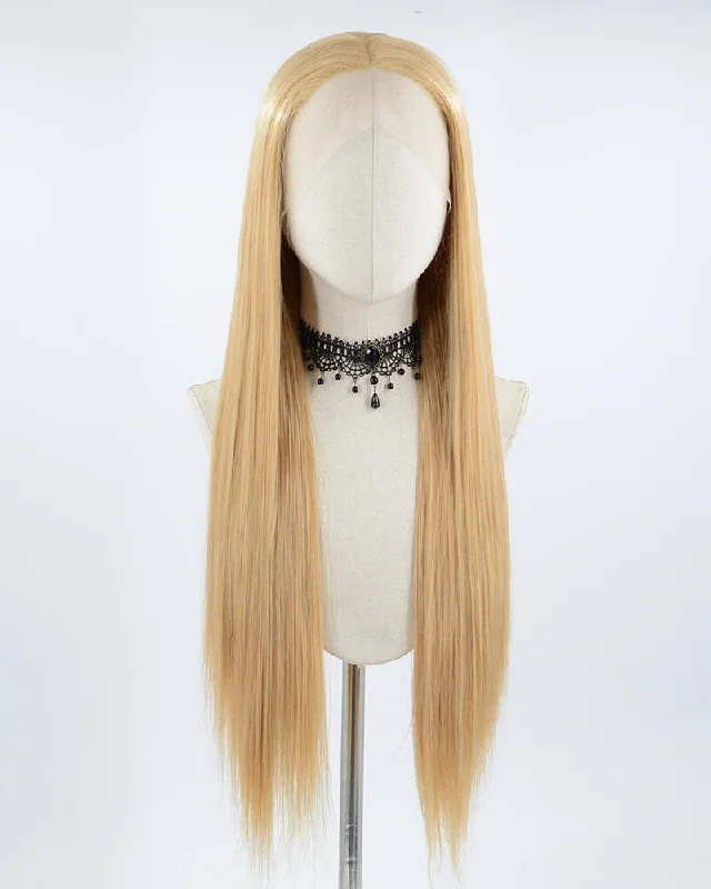 Long - length wig with a pre - bleached knot for a natural - looking scalpLong Brown Synthetic Lace Front Wig WT058