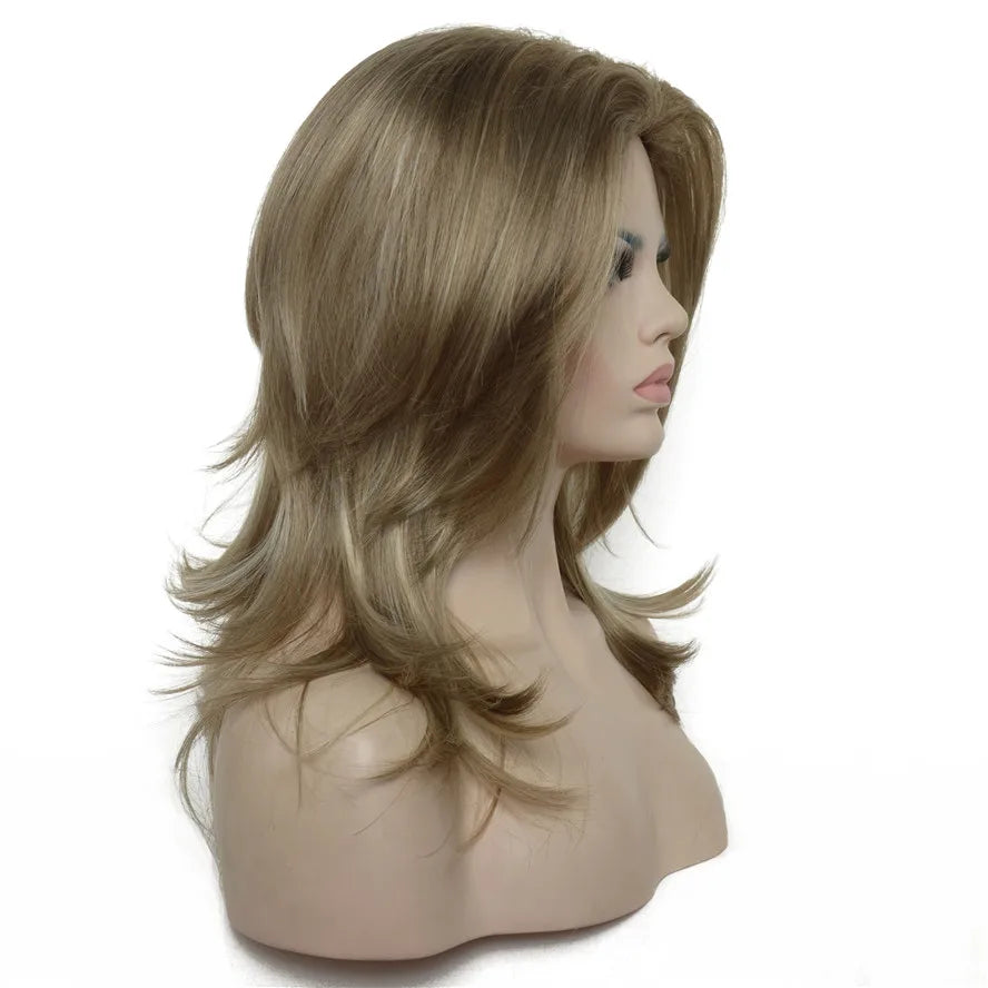 Long - length wig with a wavy texture for a beachy and romantic lookLong Straight Layered Style Hair Ash Brown Wig