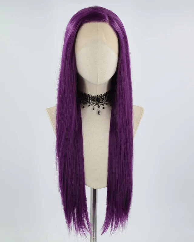 Long - length wig with a natural - looking root for a more realistic lookLong Straight Purple Synthetic Lace Front Wig WW608