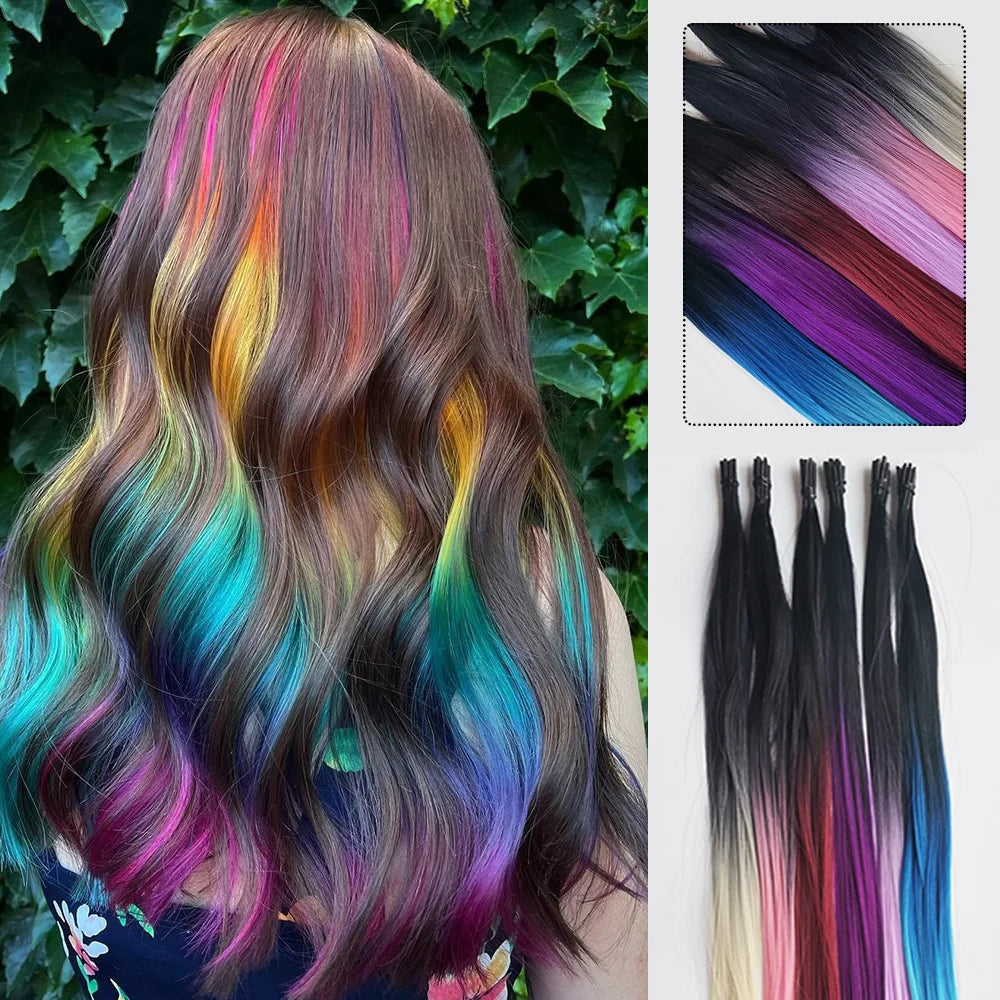 Synthetic long - length wig with a natural - looking textureLong Straight Rainbow Color Ombre Hair Bundles