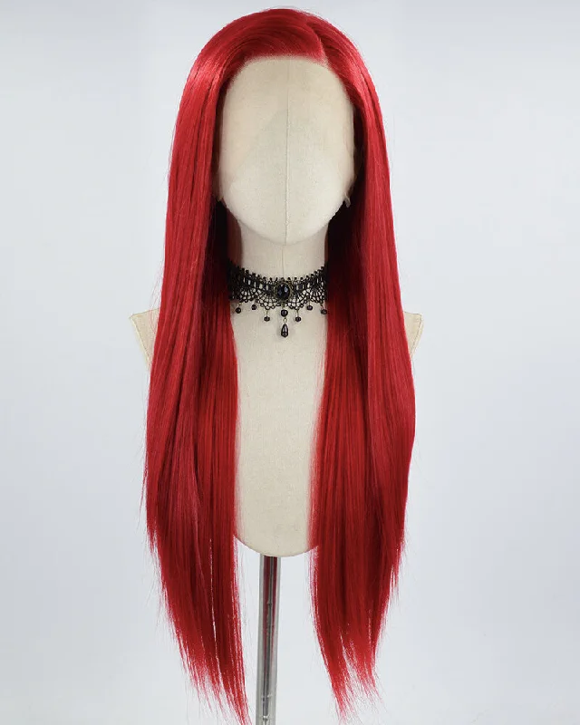 Long - length wig with a heat - resistant formula for easy styling at homeLong Straight Red Synthetic Lace Front Wig WW669