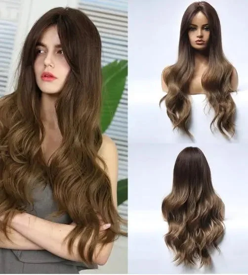 Long - length wig in a jet - black color for a classic appearanceMichela Rooted Long Ombre Wig