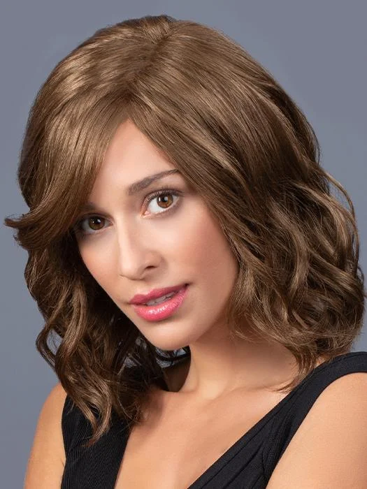 Layered short wig to add volume and dimensionMid-Length Beach Waves Shag | Synthetic Lace Front Wig (Hand-Tied) | CLOSEOUT