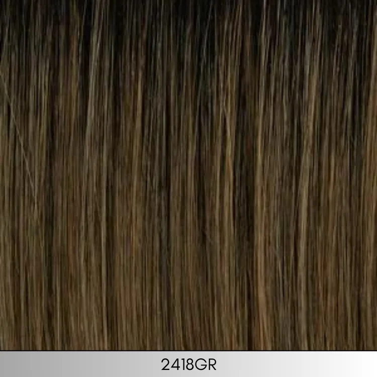 2418GR - Light ash brown + gold blonde highlights and dark brown roots