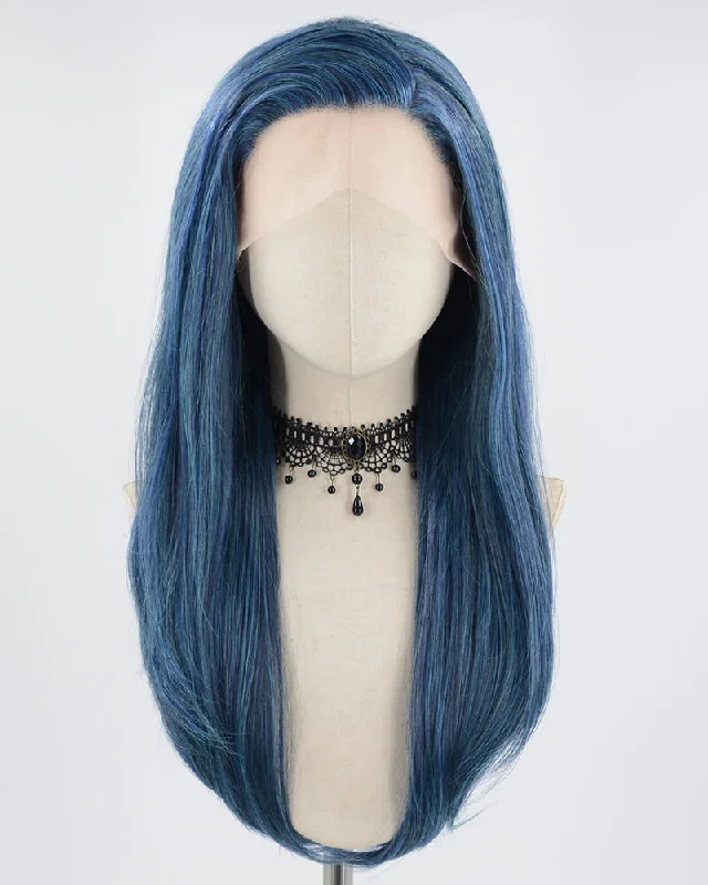 Long - length wig with a 220 - density for an extra - full appearanceMixed Dark Blue Synthetic Lace Front Wig WW571