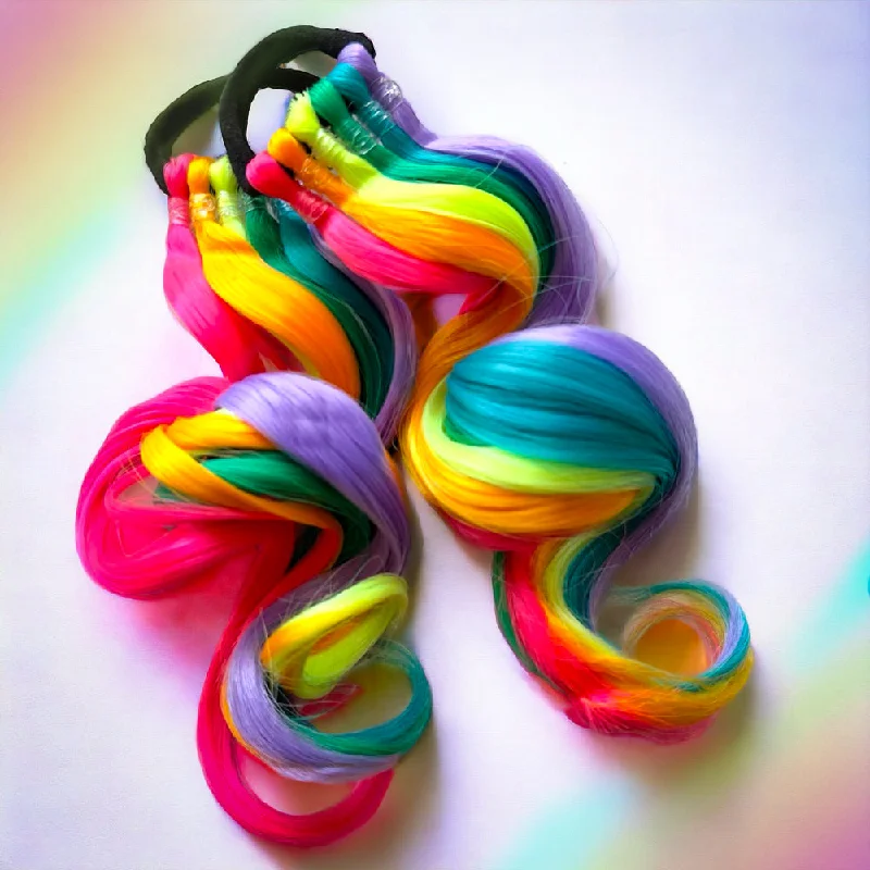 Ponytails for a gym workout with moisture - wicking propertiesNeon Rainbow 12” Mini Piggies