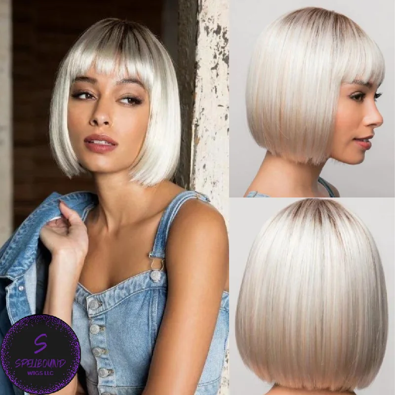 Medium - length wig with a platinum - blonde color for a bold and trendy lookNico in Milk Tea-LR - Hi Fashion Collection by Rene of Paris ***CLEARANCE***