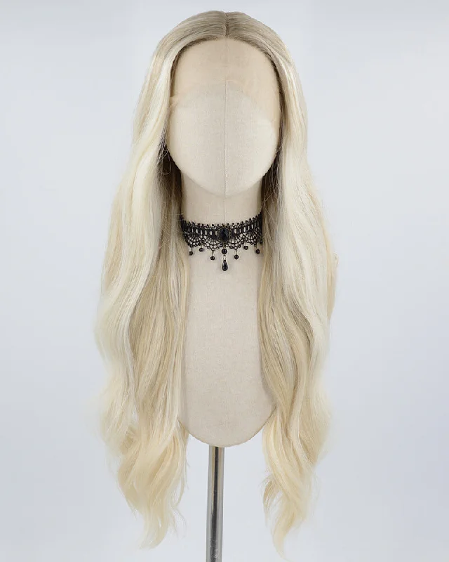 Long - length wig with a pre - plucked hairline for a more natural lookOmbre Blonde Long Synthetic Lace Front Wig WW602