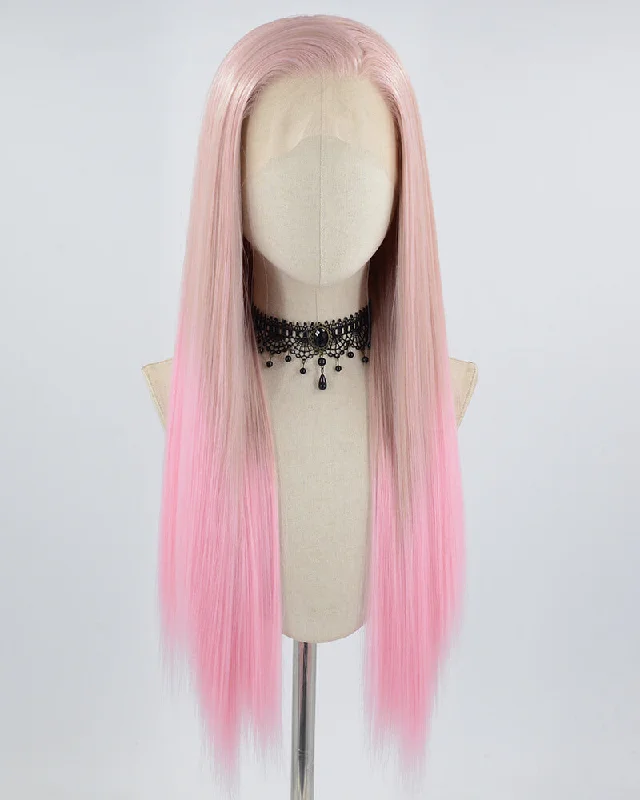 Long - length wig with a pre - bleached knot for a natural - looking scalpOmbre Pink Straight Synthetic Lace Front Wig WW659