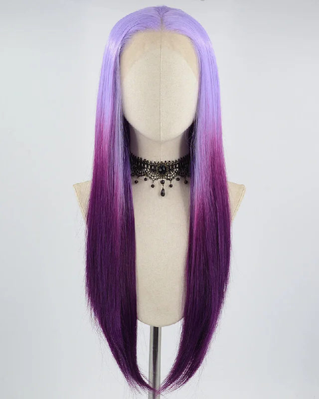 Long - length wig with a pre - bleached knot for a natural - looking scalpOmbre Purple Long Straight Synthetic Lace Front Wig WW581