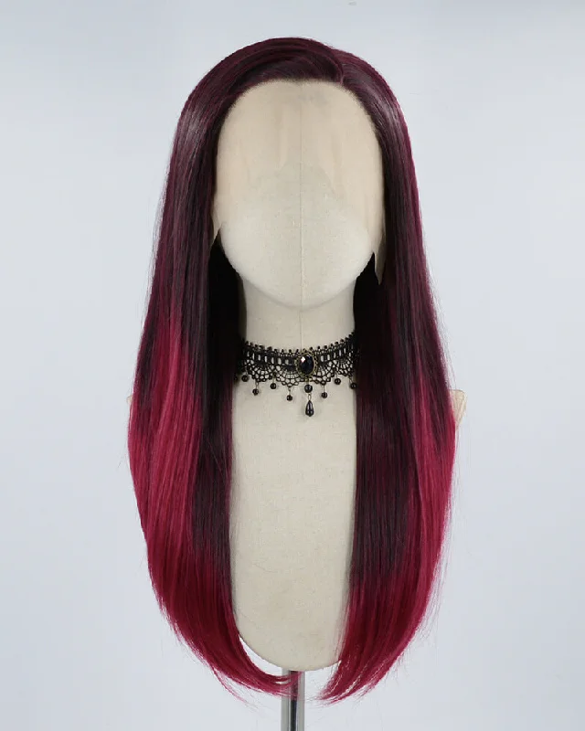 Long - length wig with a wispy fringe for a soft and feminine lookOmbre Red Synthetic Lace Front Wig WW455