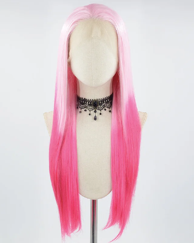 Adjustable - cap long - length wig for a comfortable fitPink Ombre Long Straight Synthetic Lace Front Wig WW677