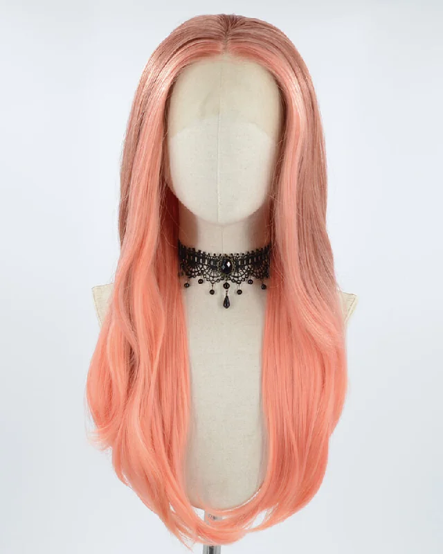 Synthetic long - length wig with a natural - looking texturePink Skunk Stripe Ombre Synthetic Lace Front Wig WW546