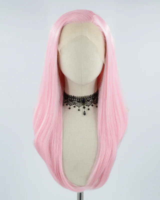 Long - length wig with a curly texture for a bold and stylish choicePink Synthetic Lace Front Wig WW454