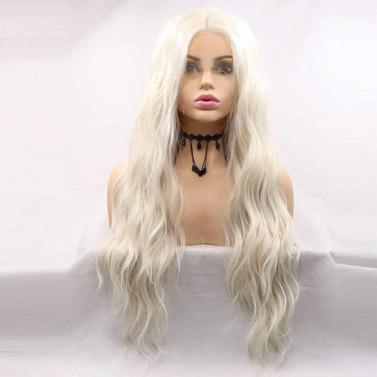 Long - length wig with a platinum - blonde color for a bold and trendy lookPlatinum Blonde Long Loose Wave Lace Front Wig