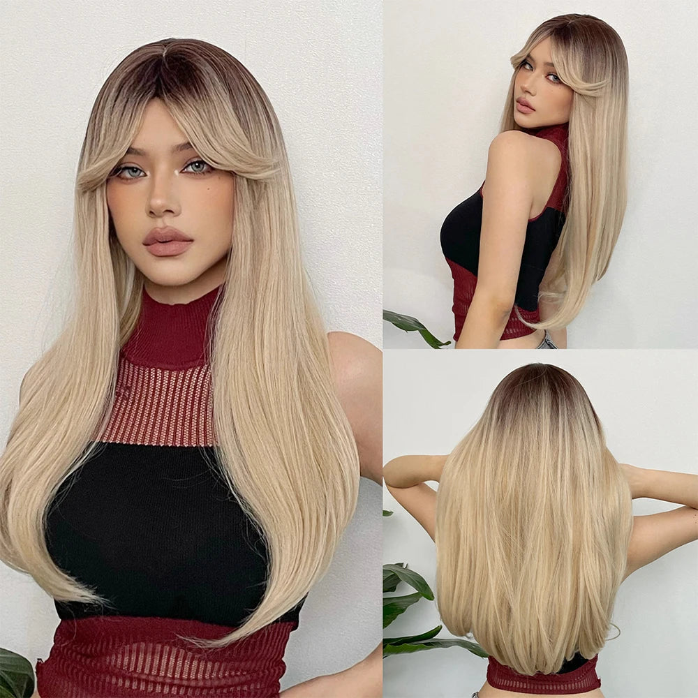 Long - length wig with a pre - bleached knot for a natural - looking scalpPlatinum Blonde Long Straight Natural Hair Wig