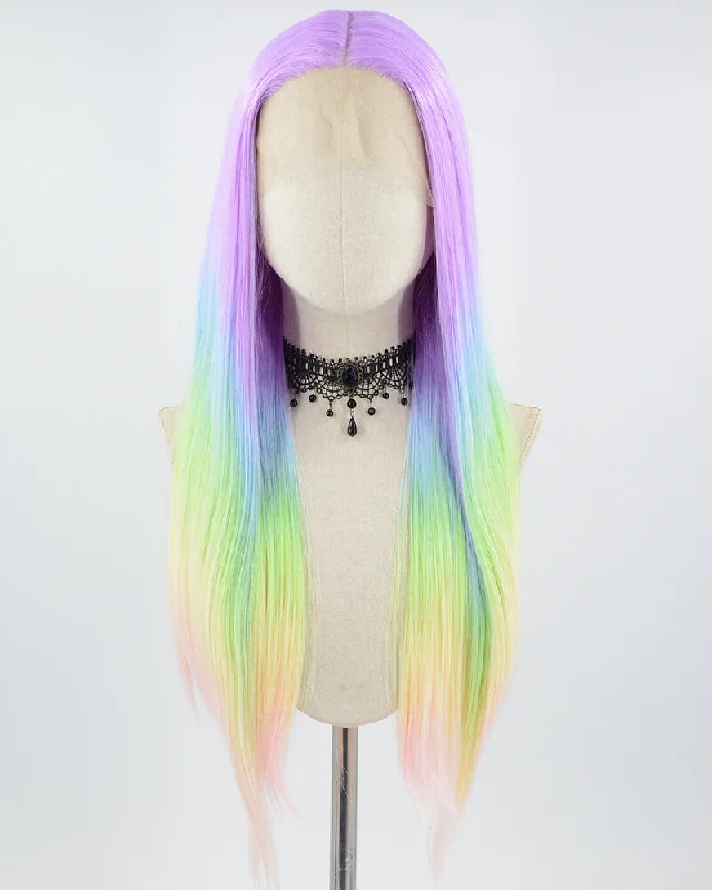 Long - length wig in a jet - black color for a classic appearancePurple Rainbow Straight Synthetic Lace Front Wig WW678