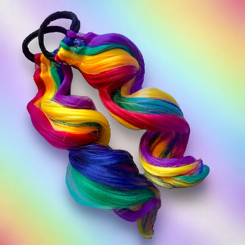 Extension ponytails with a secure elastic base for all - day comfortRainbow 12” Mini Piggies