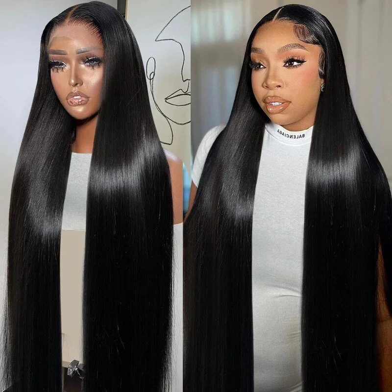 Long - length wig with a side - swept bang for a sophisticated lookGlueless Straight Hair 13x6 HD Lace Front Wig Pre Plucked and Bleached 40 Inch Real HD Lace Wig