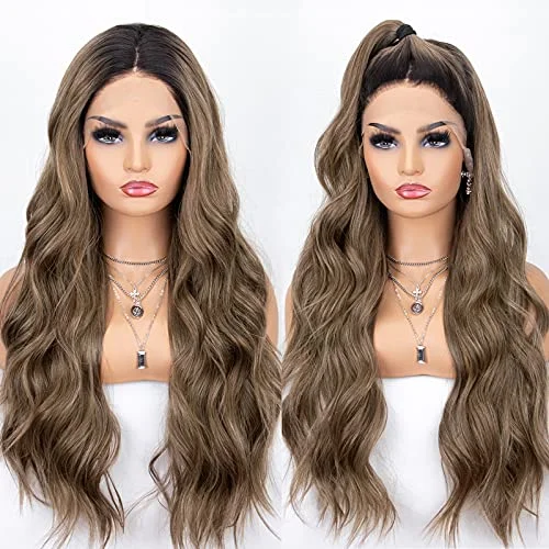 Long - length wig in a jet - black color for a classic appearanceTwo-Tone Ash Brown Ombre Lace Front Wig