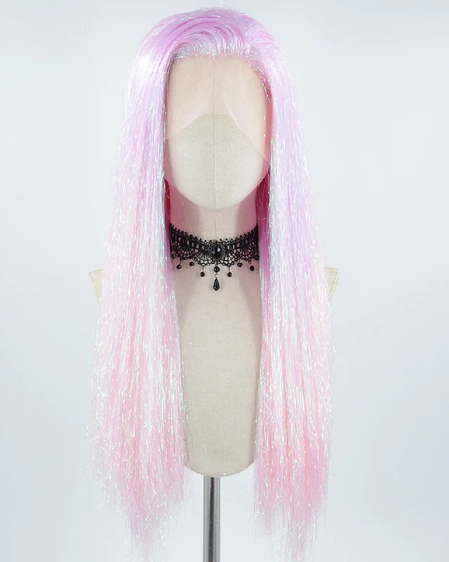 Long - length wig with a pre - bleached knot for a natural - looking scalpPurple Ombre Pink Tinsel Lace Front Wig WW564