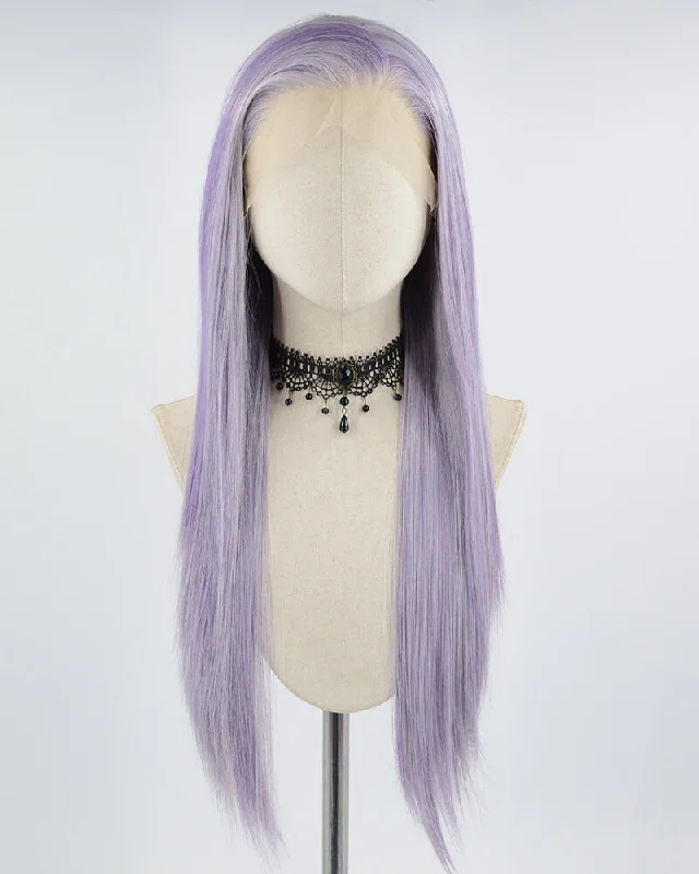 Long - length wig with a middle - part for a classic and elegant styleWhite Purple Straight Synthetic Lace Front Wig WW668