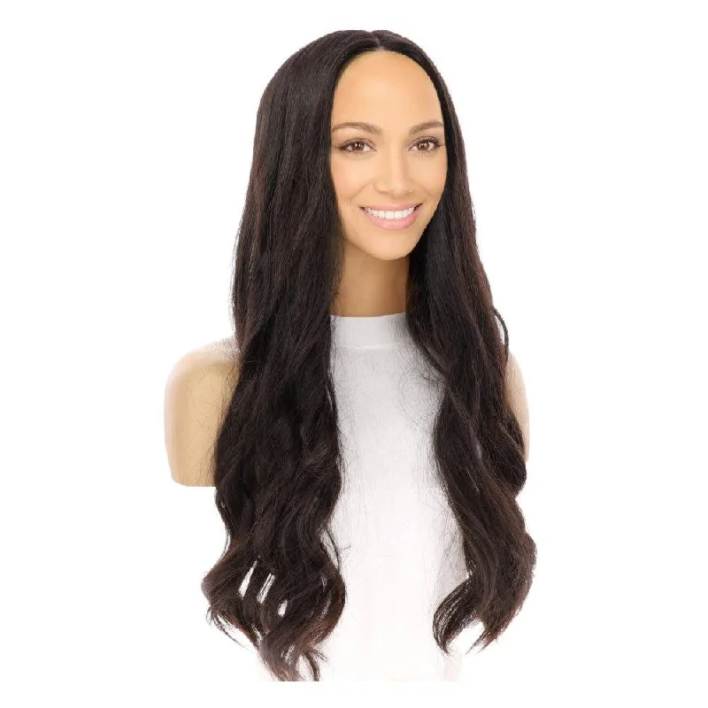 Long - length wig with a curly fringe for a playful and youthful vibe26" Divine Luxe Lace Top Wig #1B Black