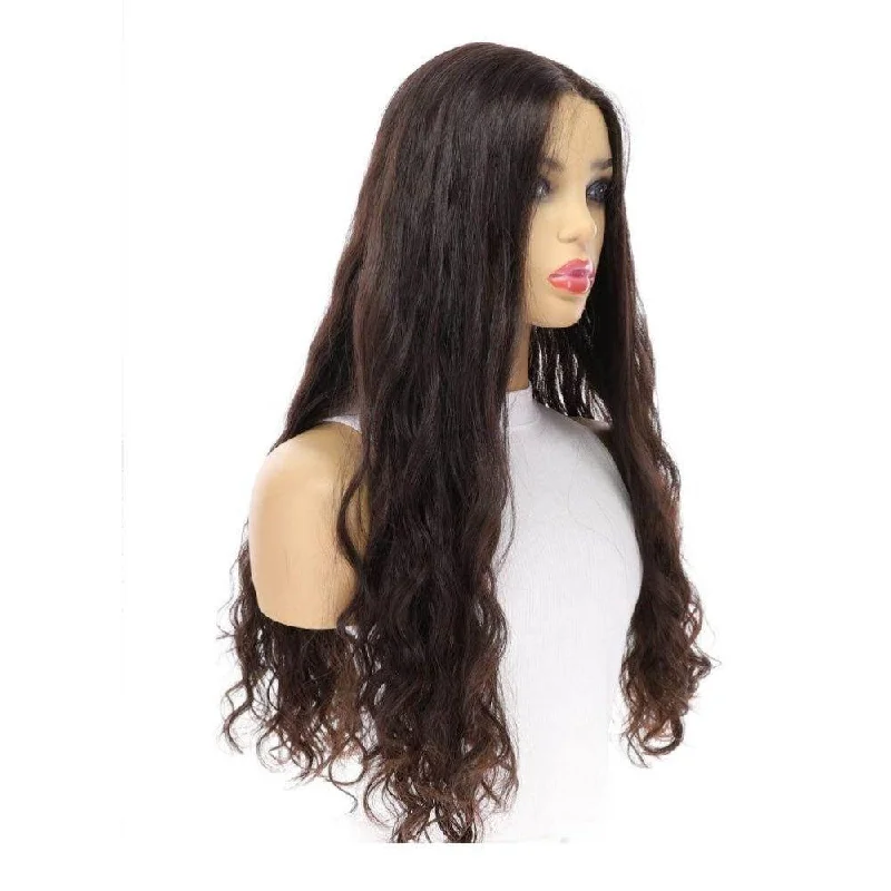 Long - length wig with a pre - plucked hairline for a more natural look26" Divine Luxe Lace Top Wig #2 Neutral Dark Brown Wavy