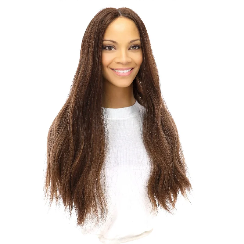 Synthetic long - length wig with a natural - looking texture24" Divine Lace Top Topper Medium Brown Balayage